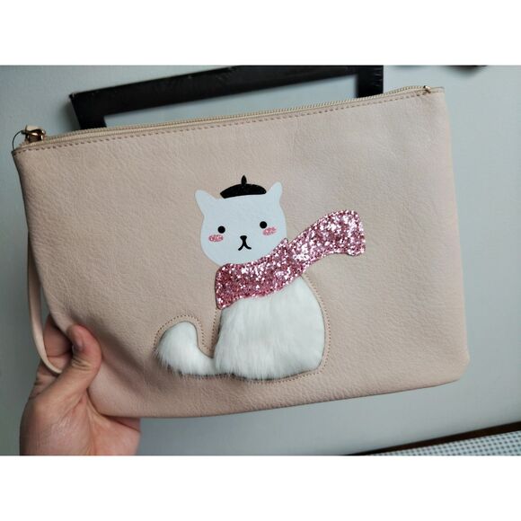 LC Lauren Condrad Peach French Kitty Wristlet  Pouch Make Up Bag NWT - Picture 4 of 15